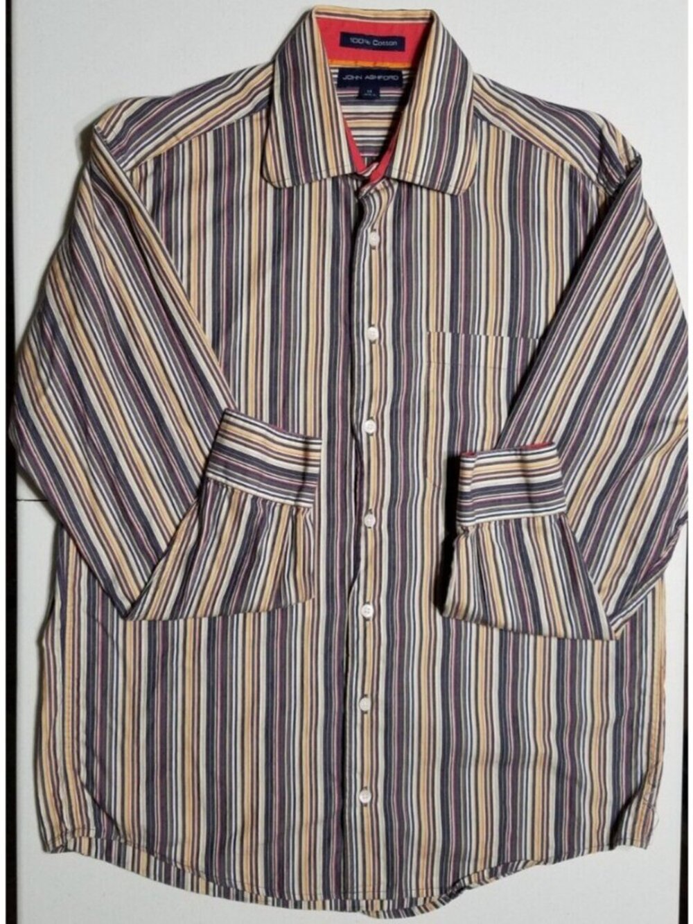 John Ashford Long Sleeve Button Up Business Casual Office Career Shirt Men's M